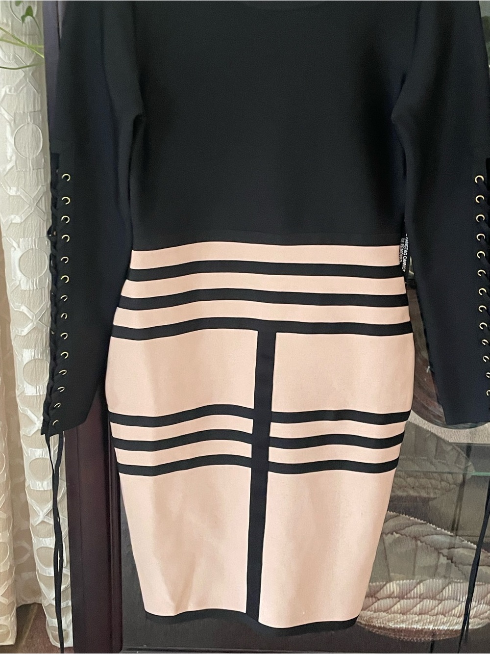 Black and Blush Striped Sheath Dress - Women's
